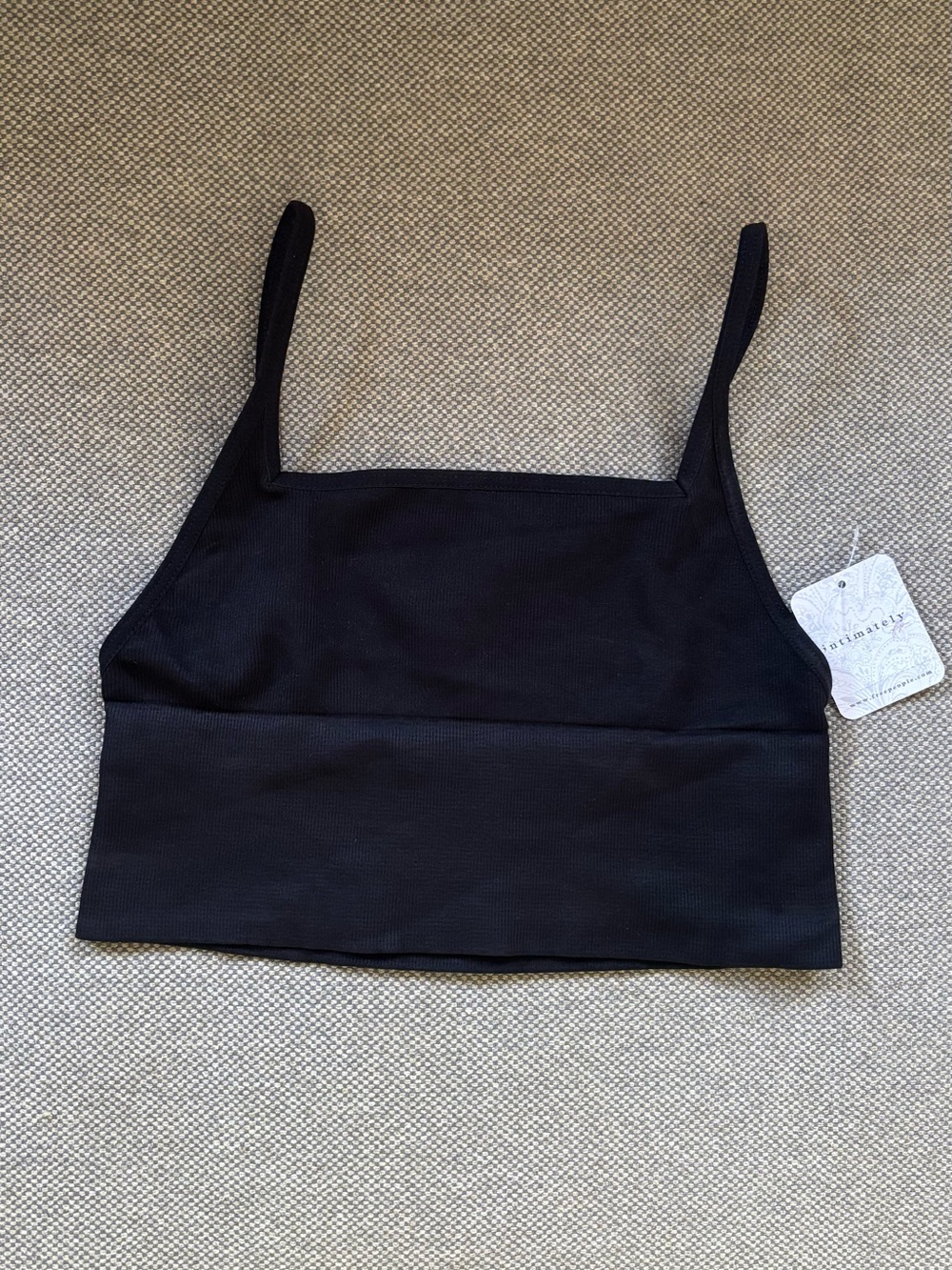 Free People Seamless Black Square-Neck Cropped Tank Top M/L